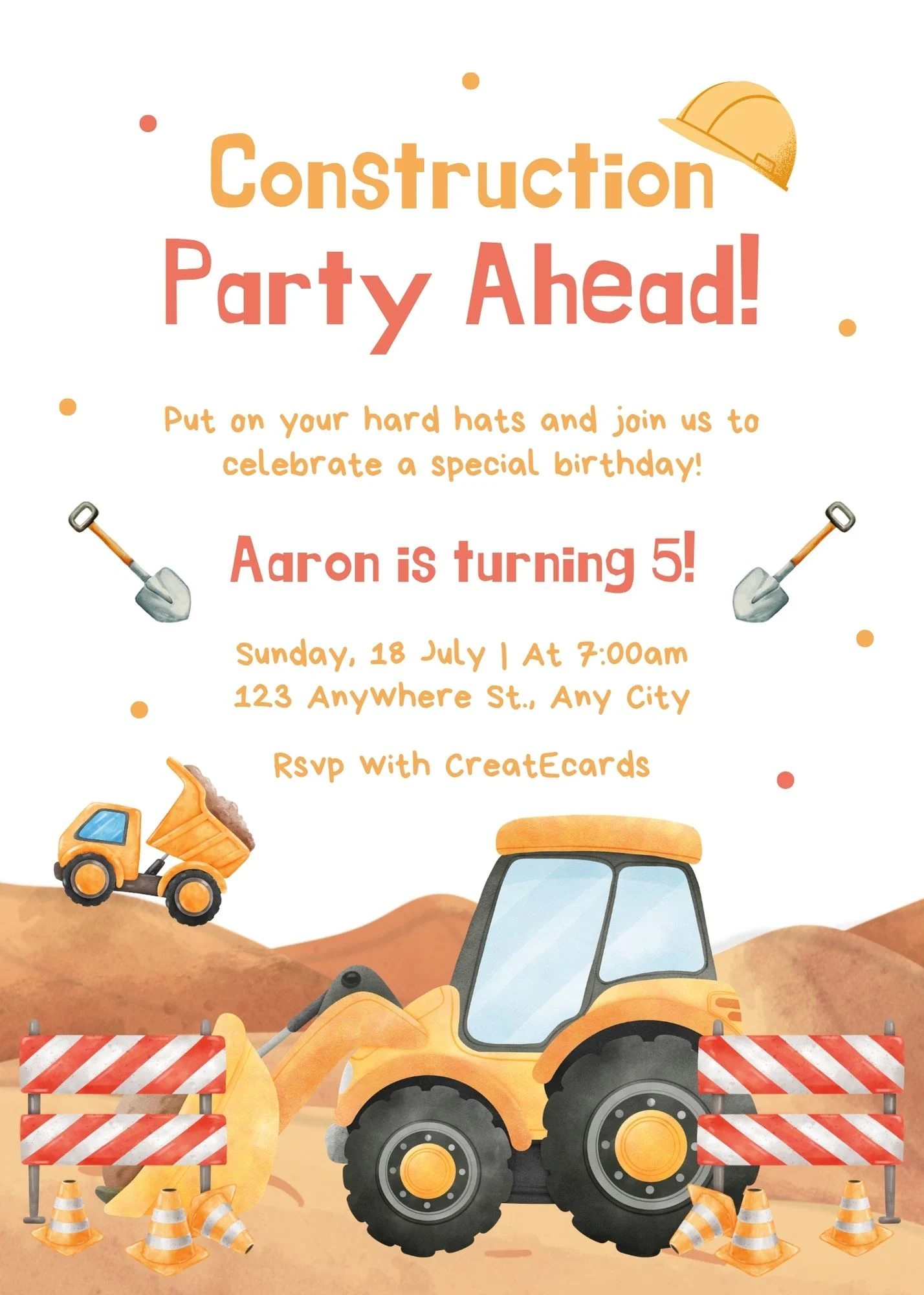 Construction birthday invitation designed in Canva