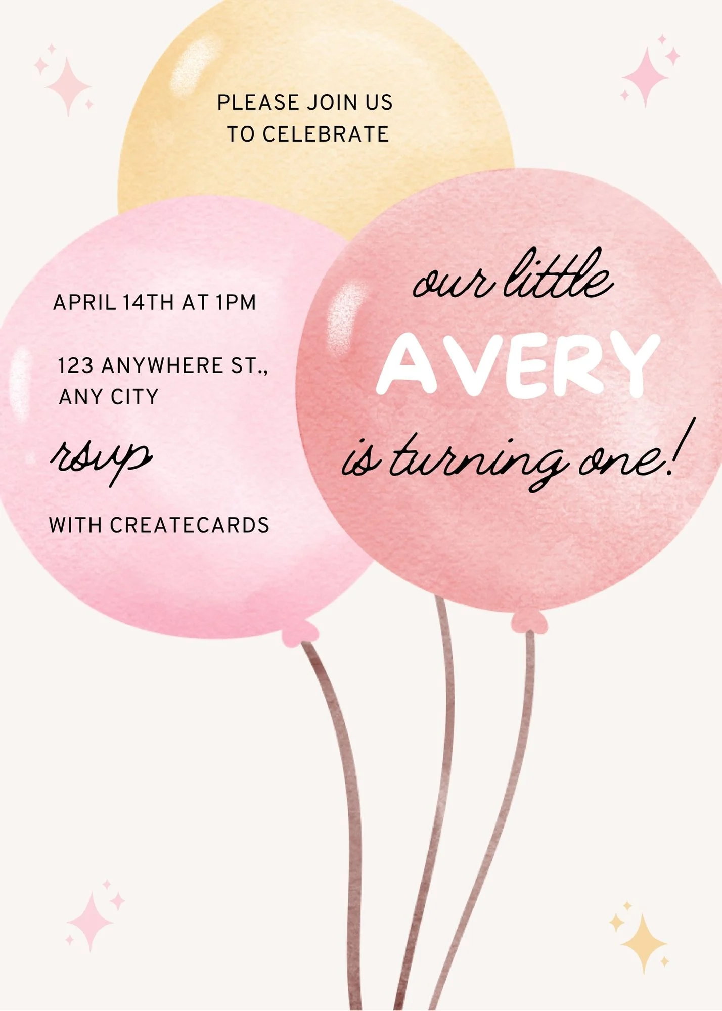 Balloon birthday invitation designed in Canva
