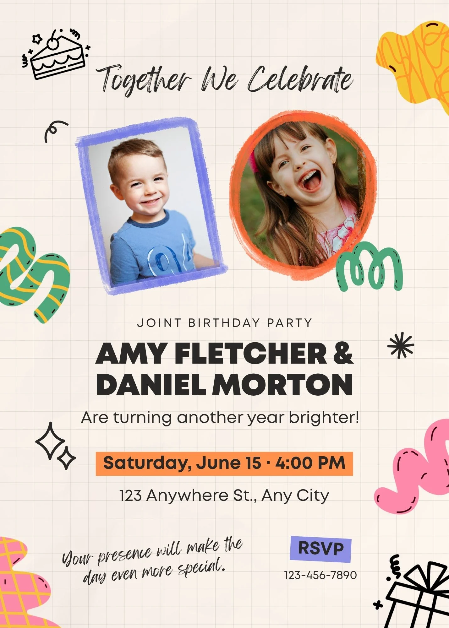 Joint birthday invitation designed in Canva