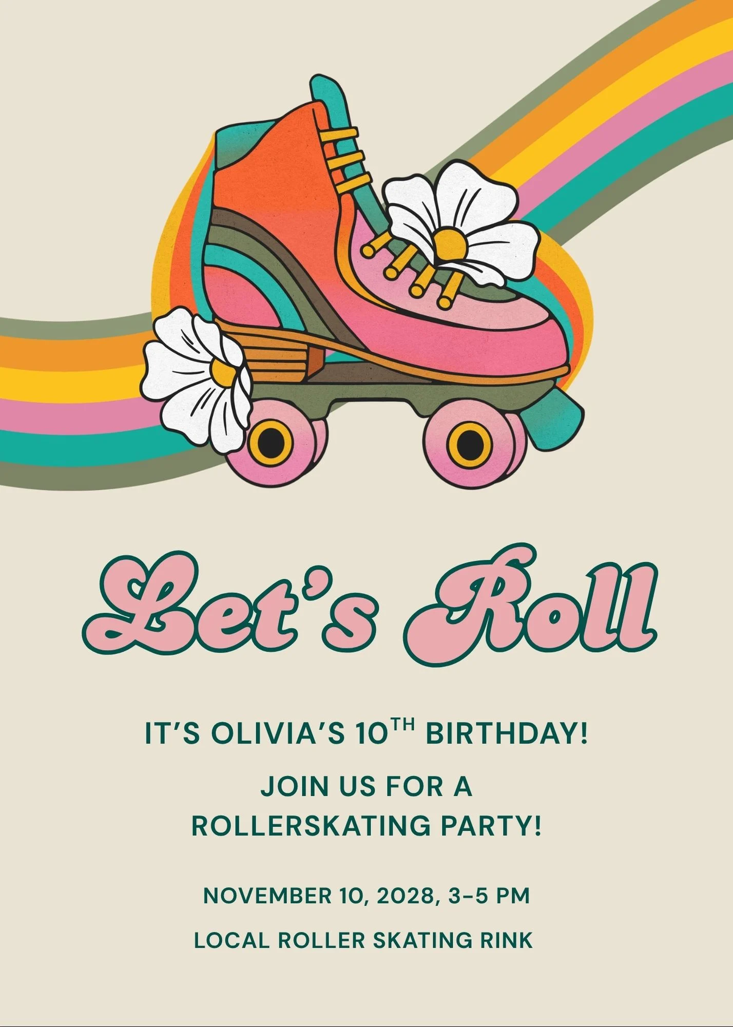 Roller-skating birthday invitation designed in Canva