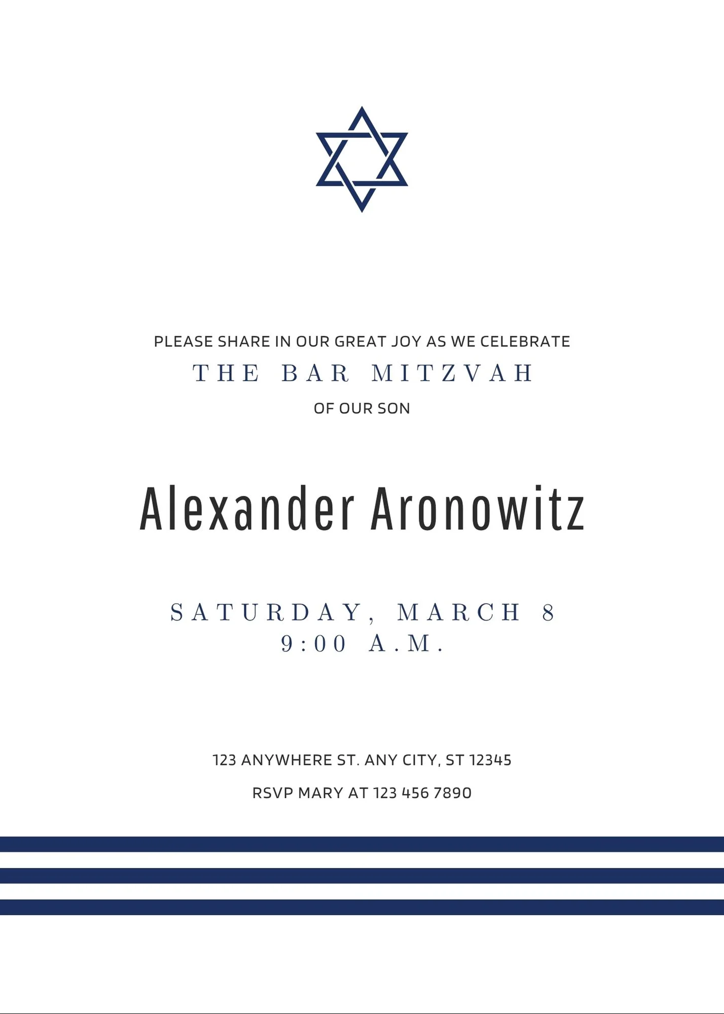 Bar Mitzvah invitation designed in Canva