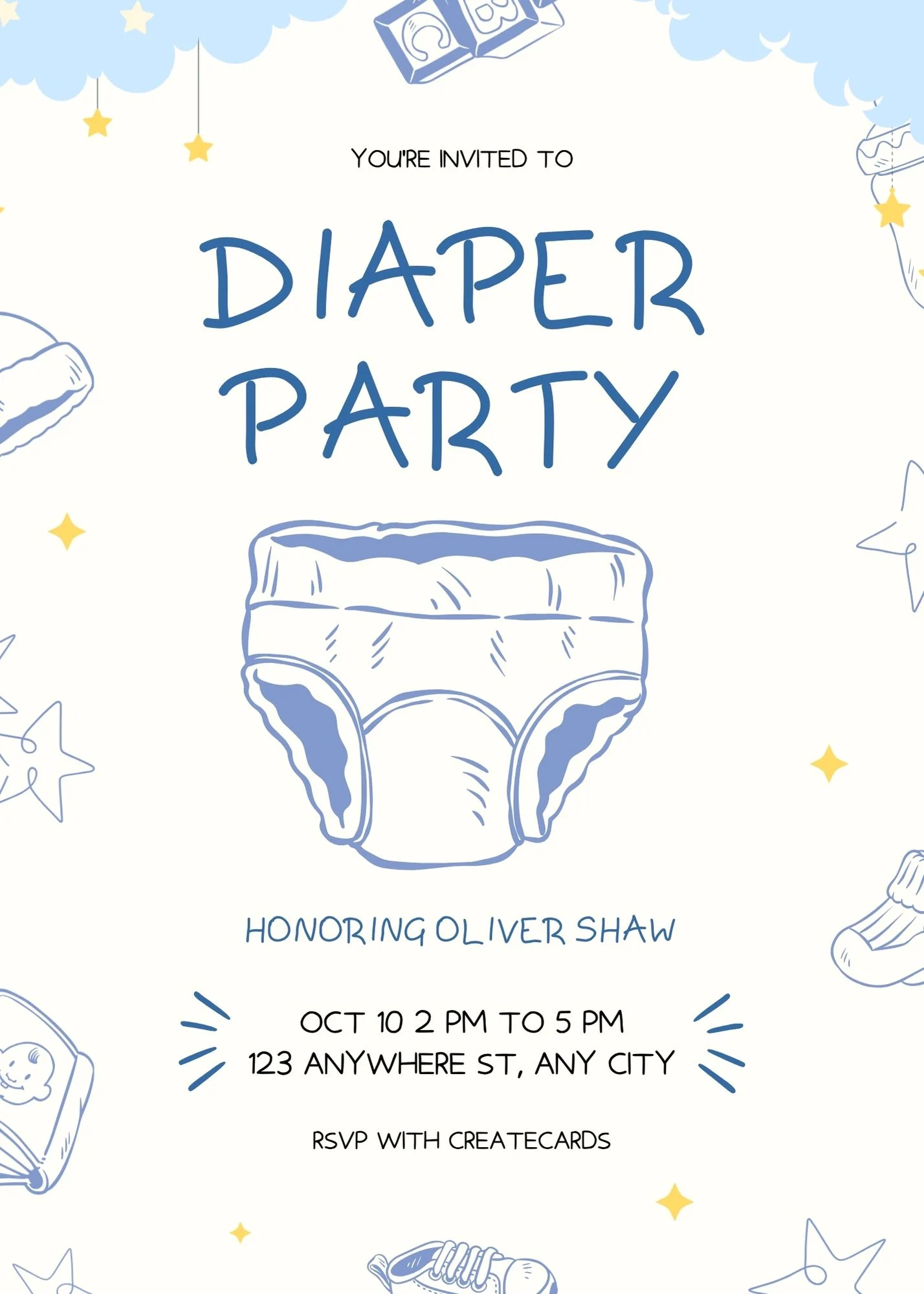 Diaper party invitation designed in Canva