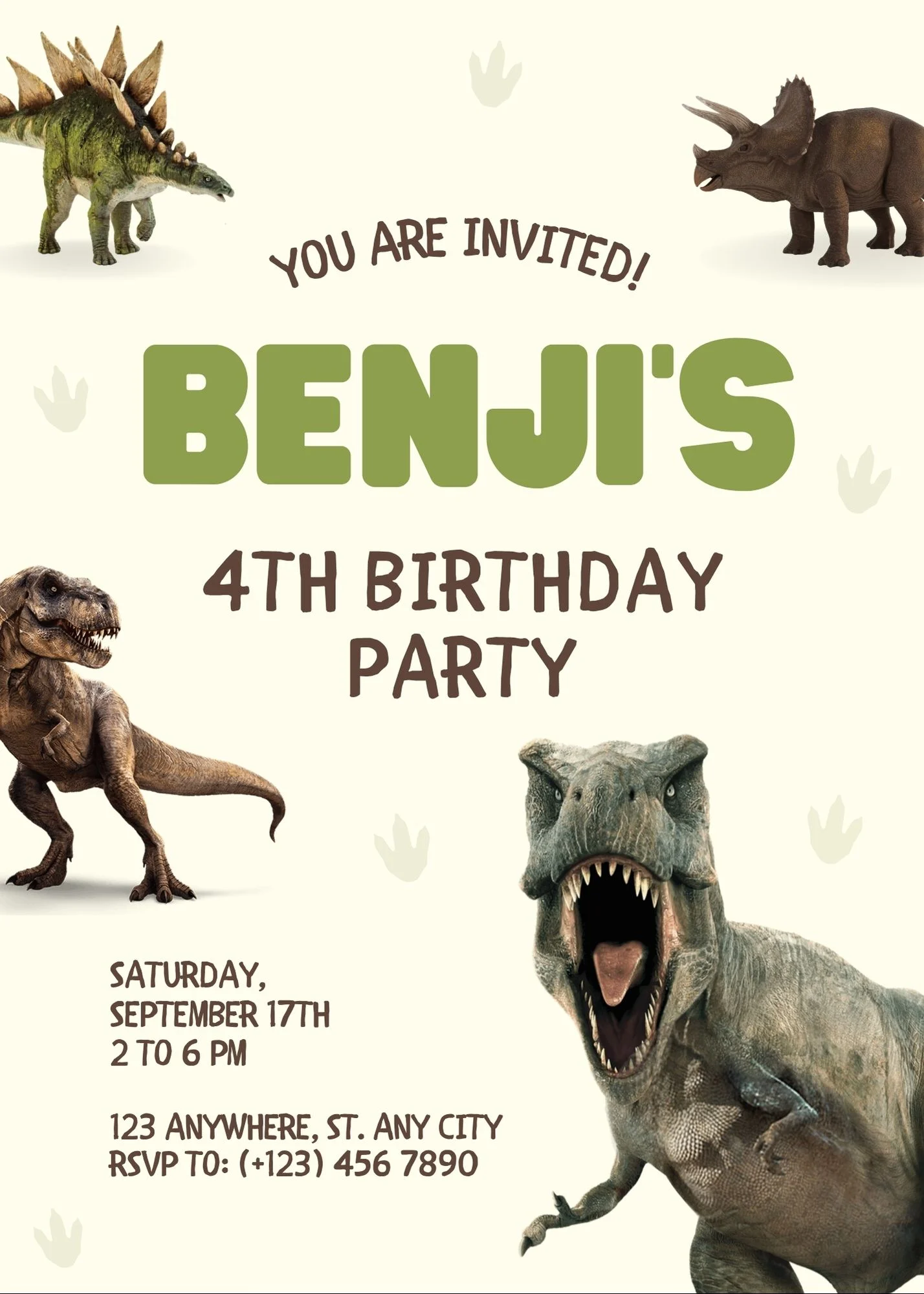 Dinosaur birthday invitation designed in Canva