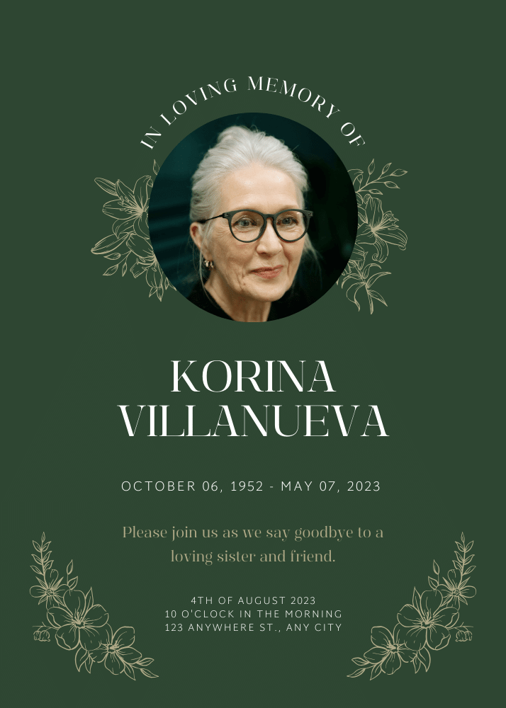 Funeral invitation designed in Canva