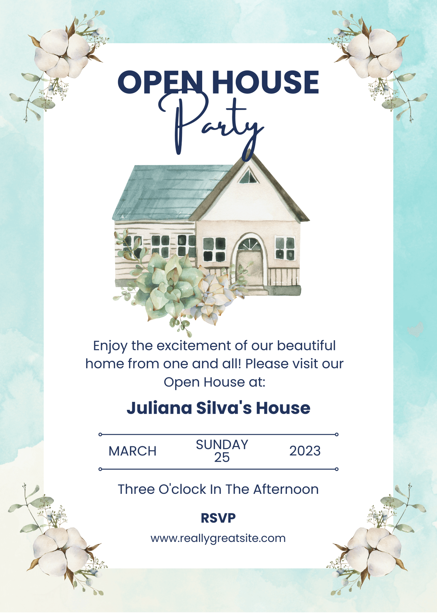 Open house invitation designed in Canva