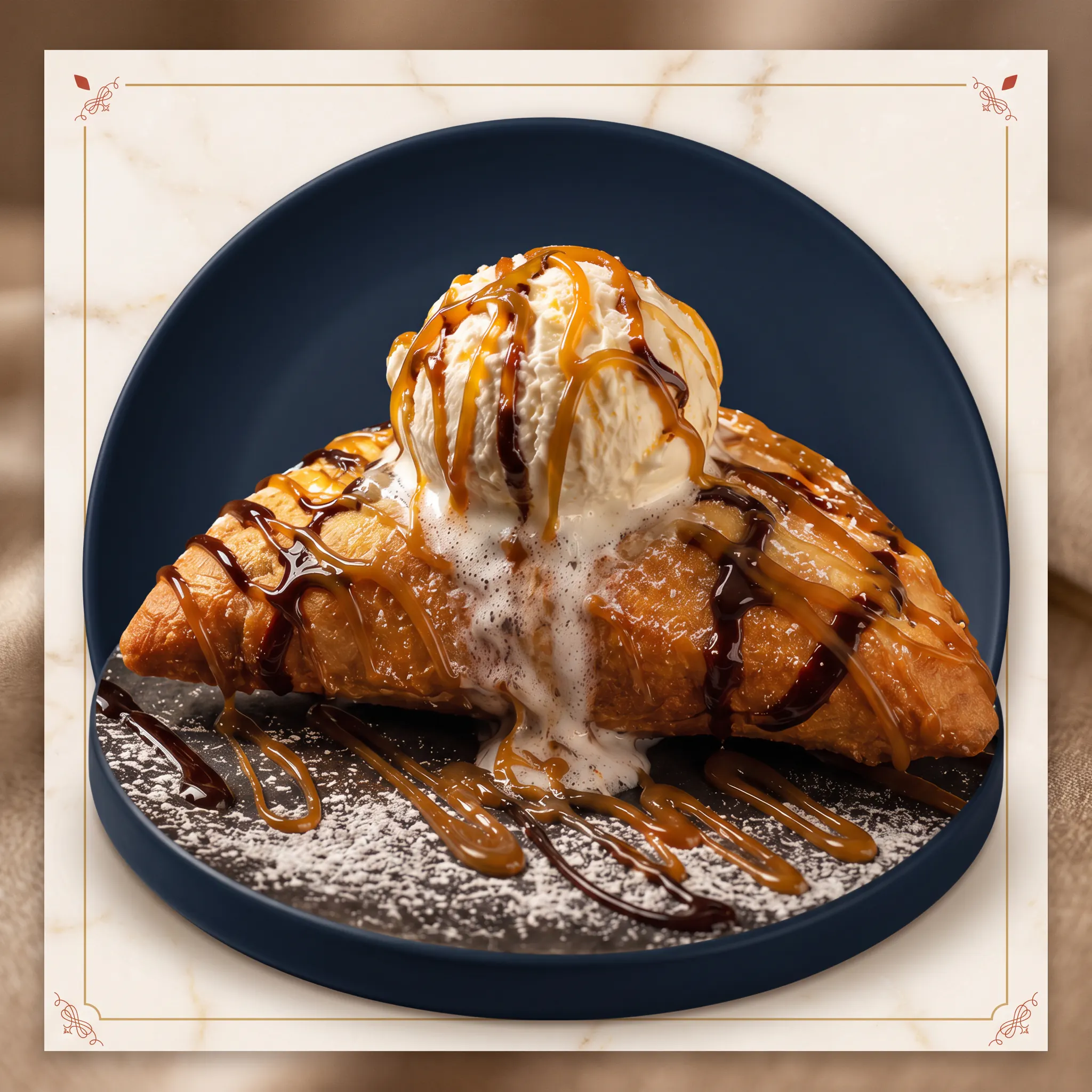 DolceLuna acompañada de helado, dulce de leche y chocolate