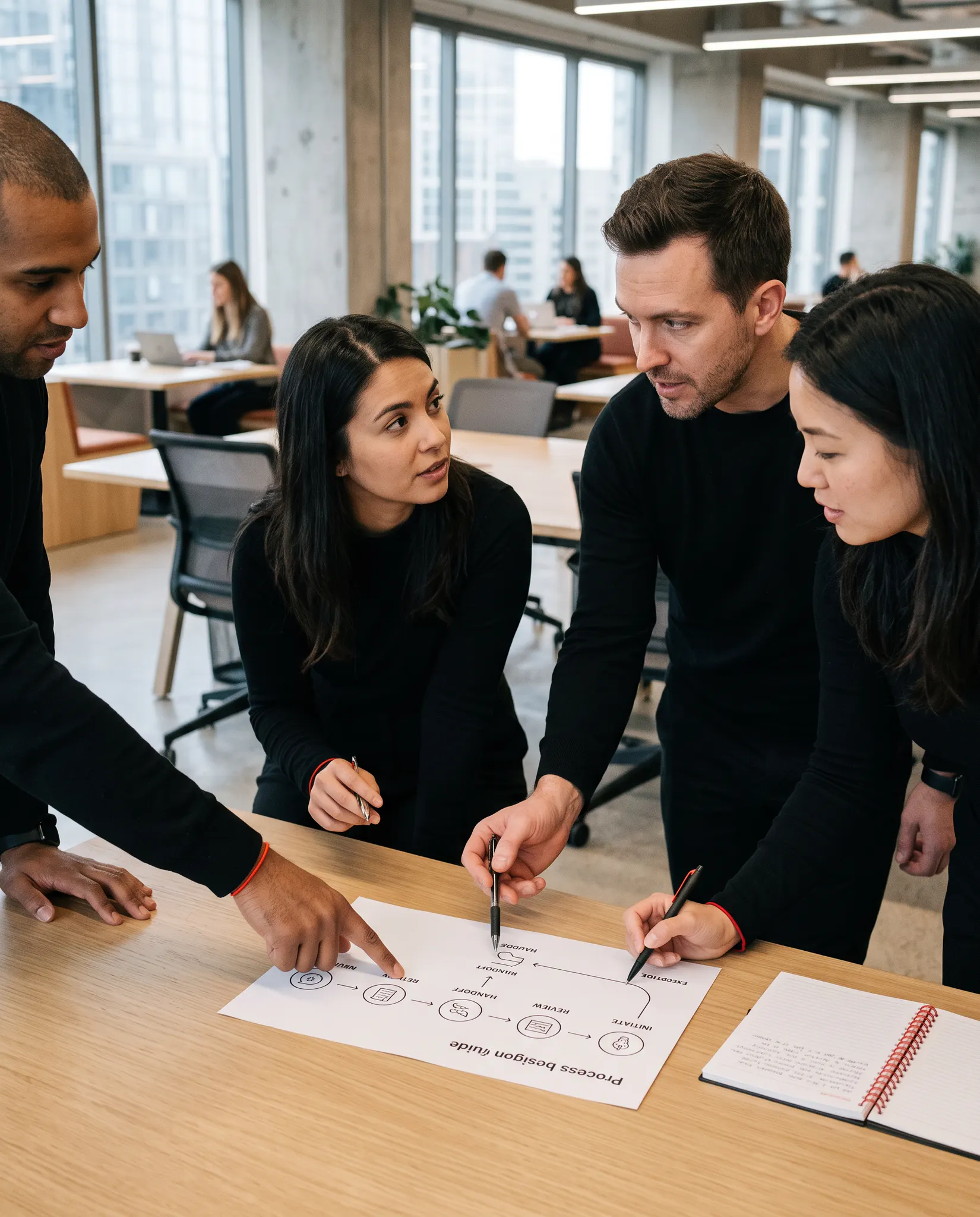 A team practising a redesigned operating workflow