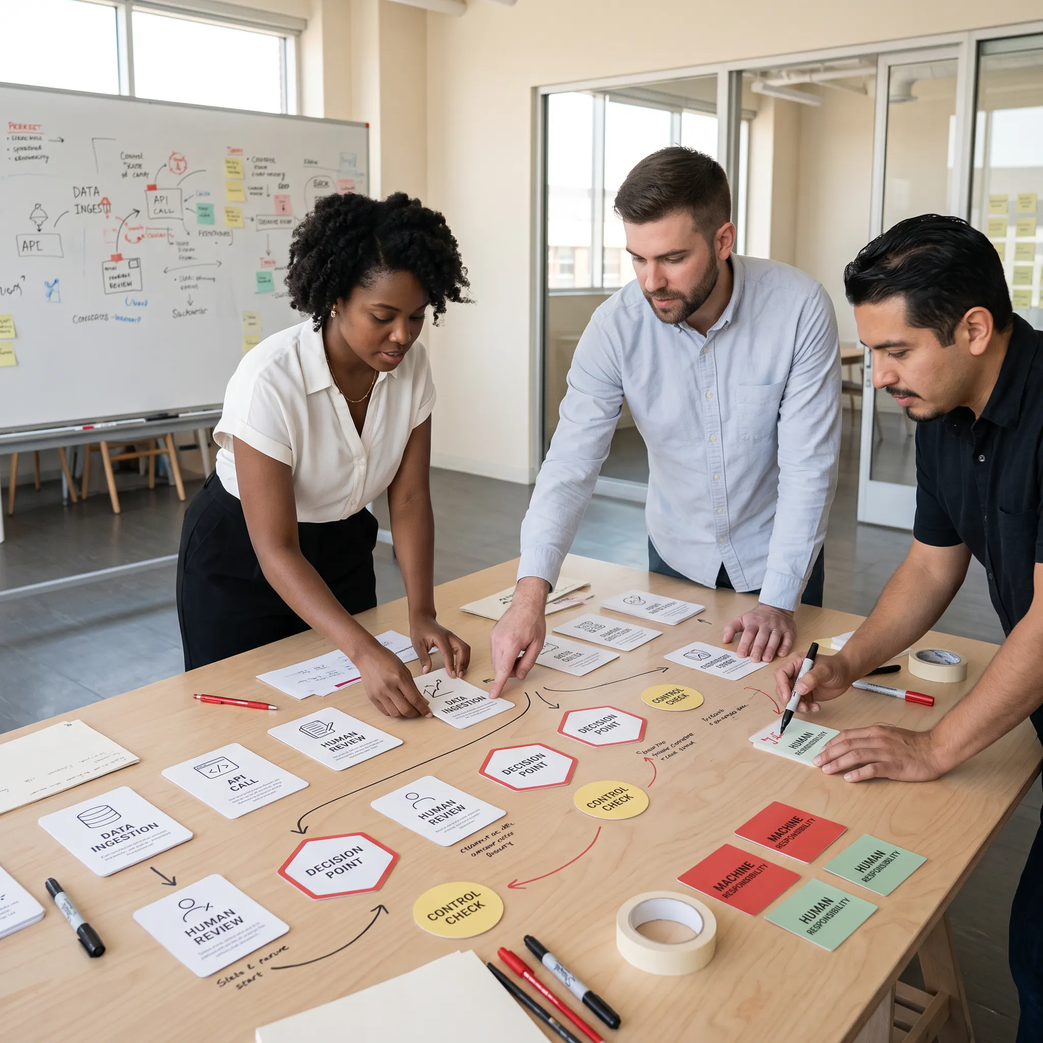 A team redesigning human and machine decision roles