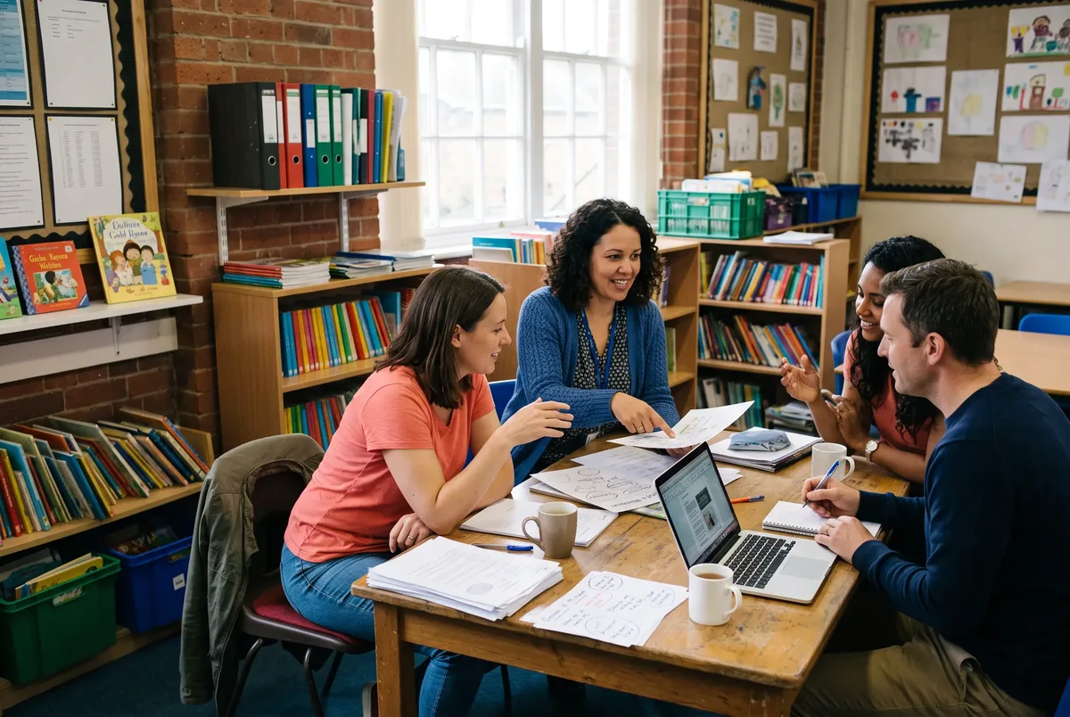 PTA committee members planning together at a primary school