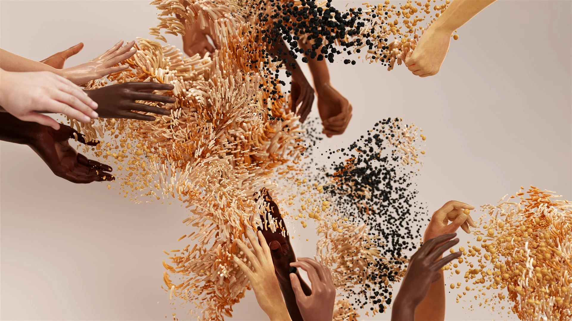 Abstract human forms and particles accompanying Uniquely Human