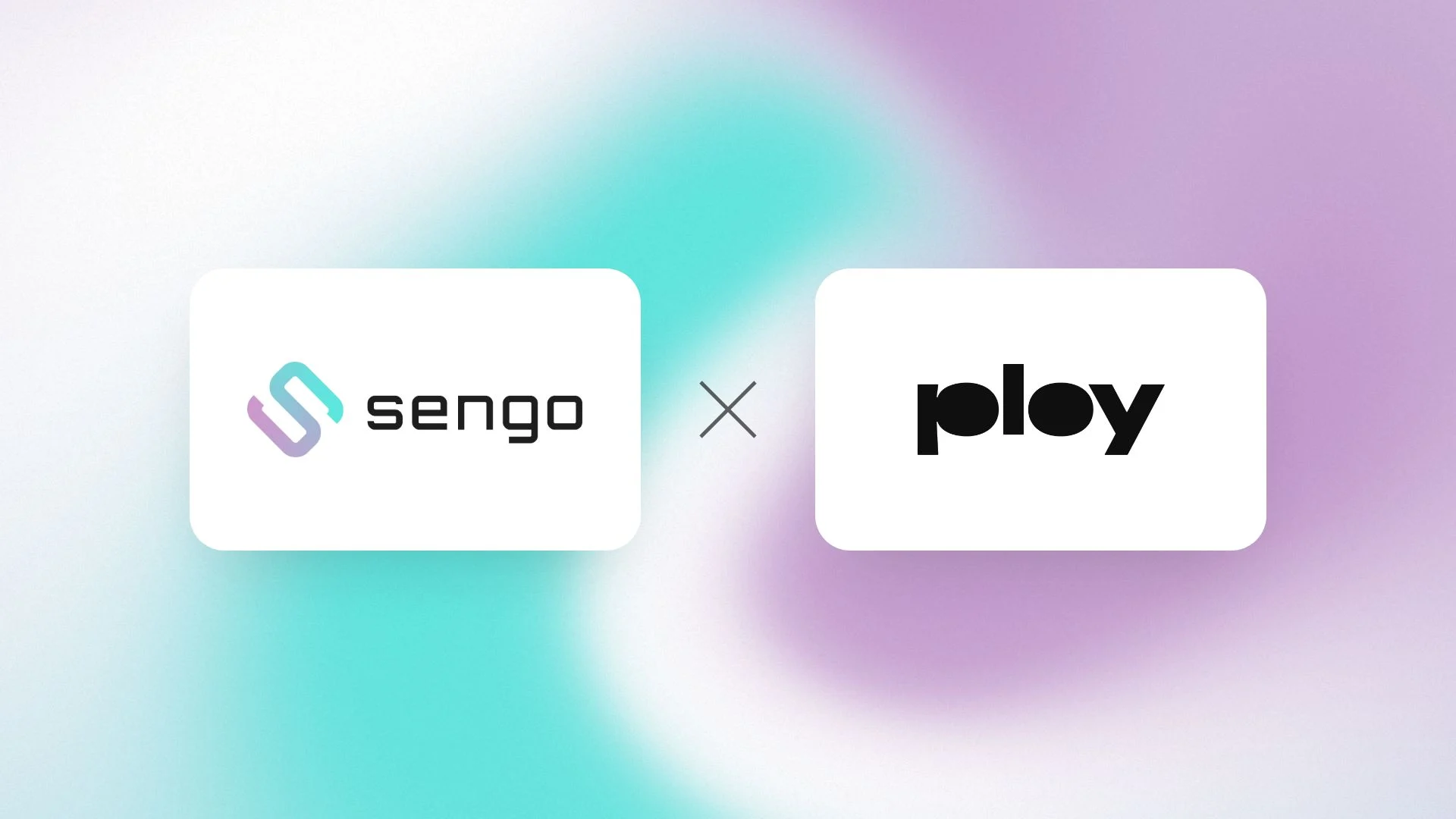 Logos de Sengo et de Ploy sur un dégradé turquoise et lavande