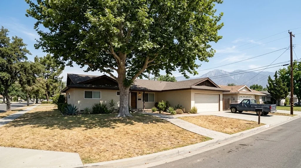 Mature tree beside a residential home