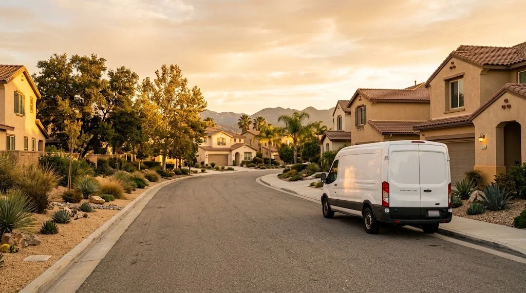 Service van on a residential street