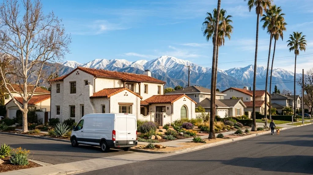 Service van in an Inland Empire neighborhood