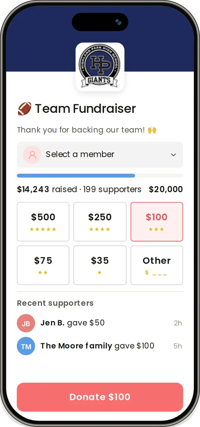 Omella team fundraiser page on a phone