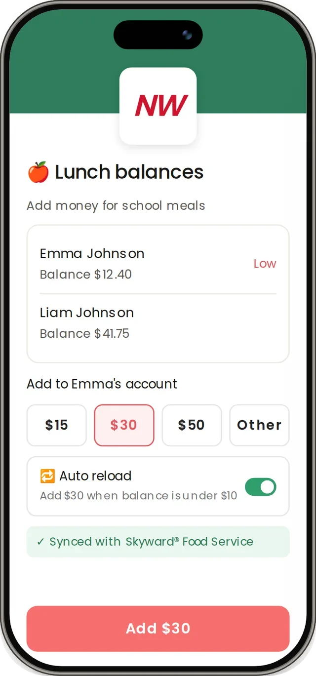 Omella lunch balance payment page on a phone