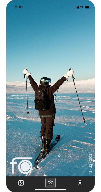 Fojo app showing a branded ski photo