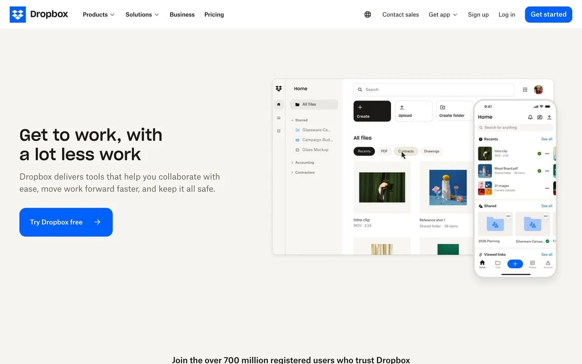 Dropbox hero section