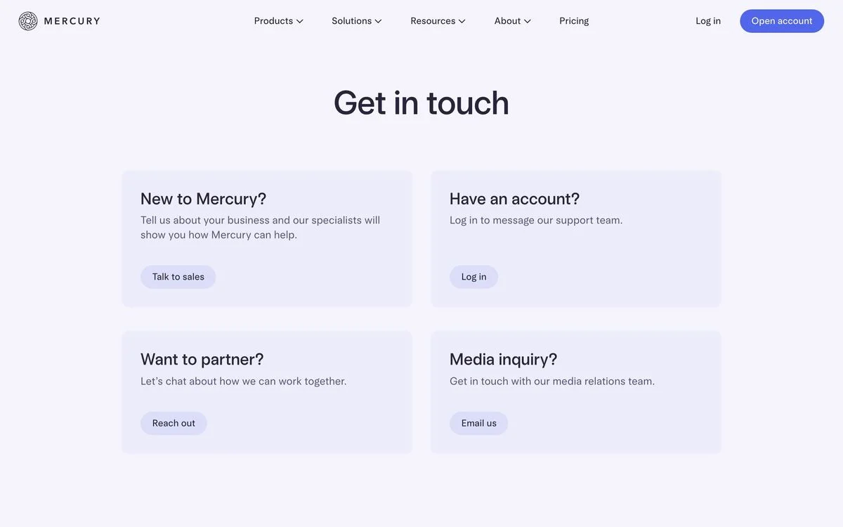 Mercury contact page