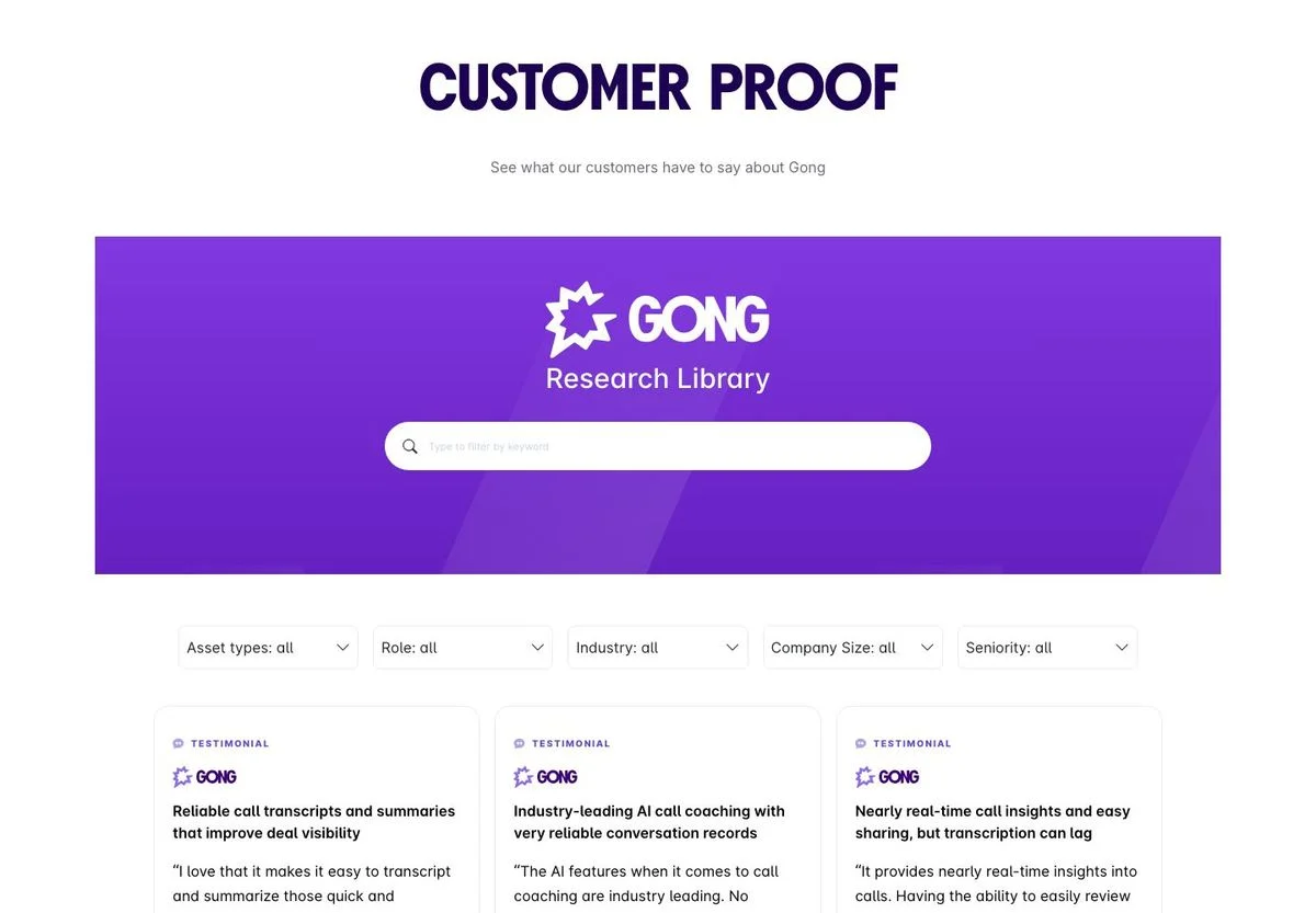 Gong customer proof library