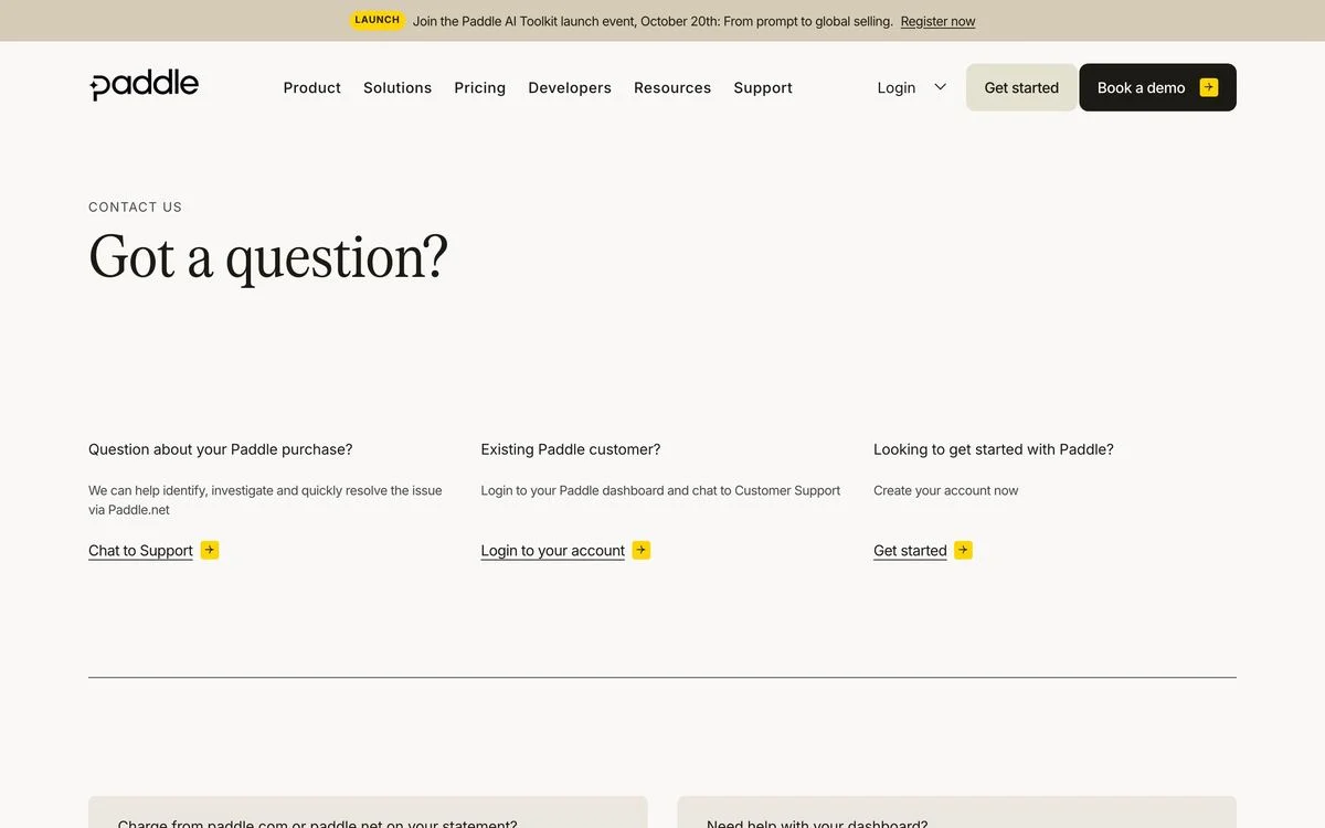 Paddle contact page