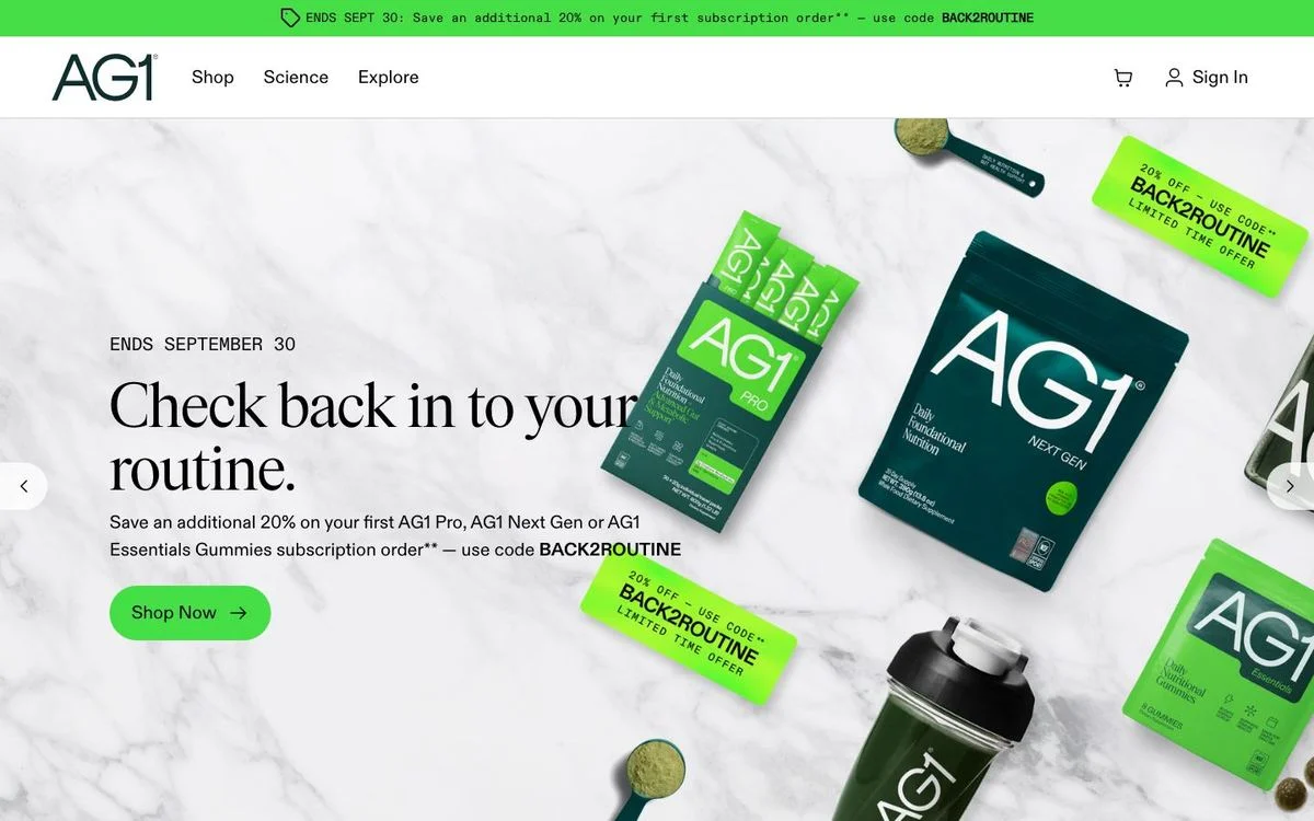 AG1 landing page