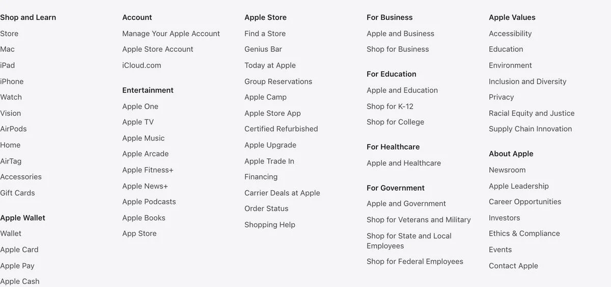 Apple website footer