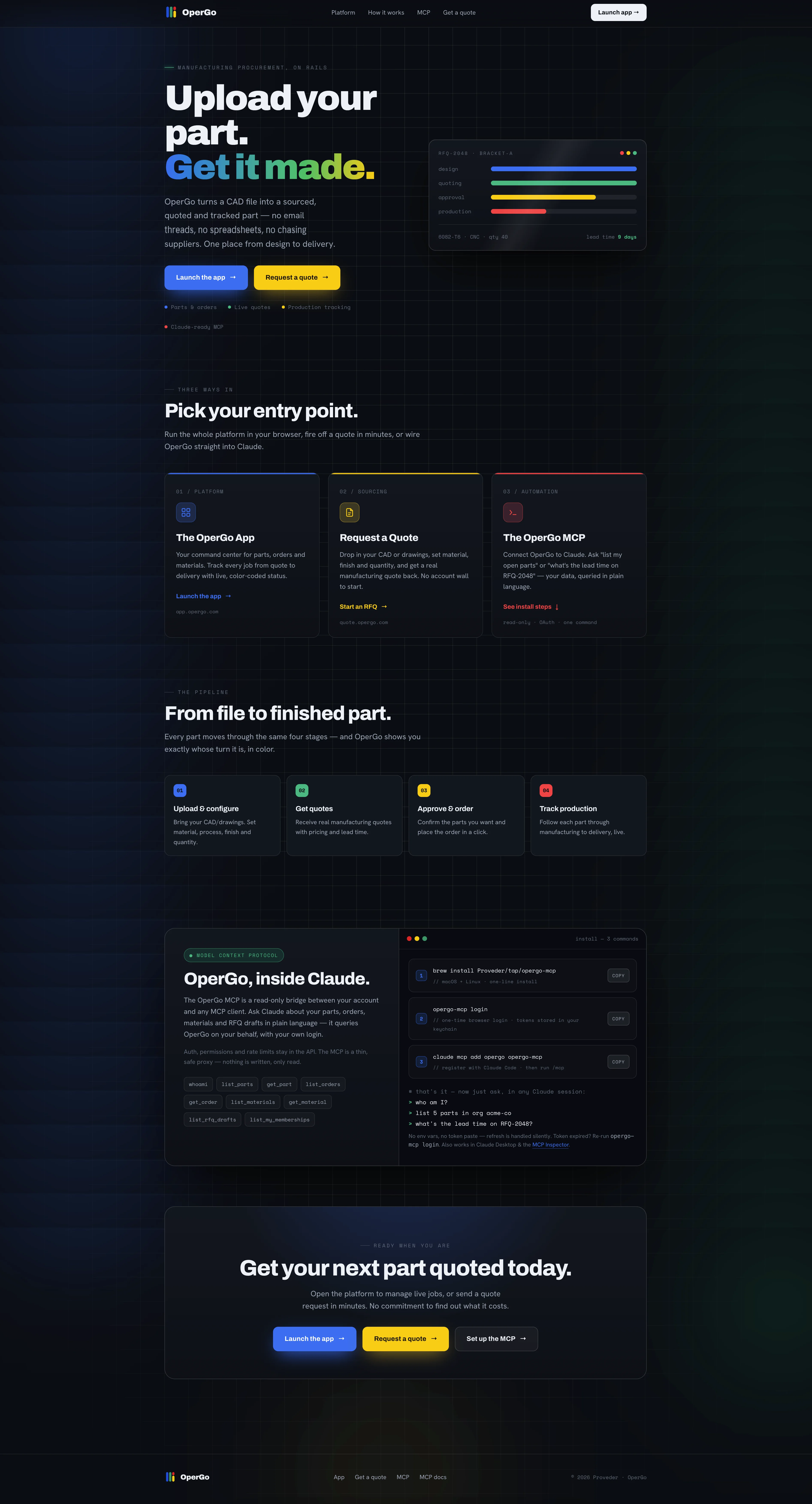 Original OperGo website before the AI redesign exercise