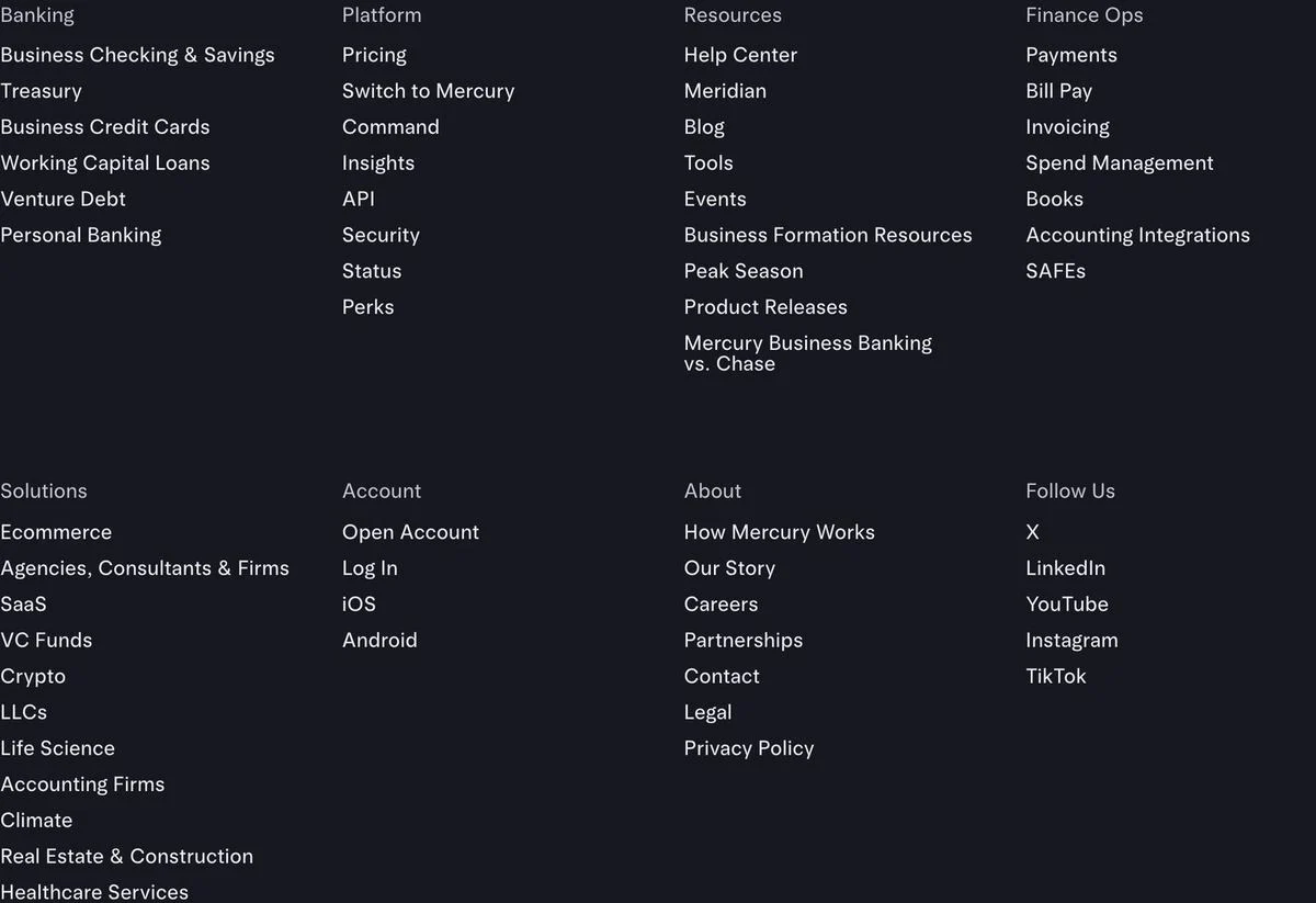 Mercury website footer