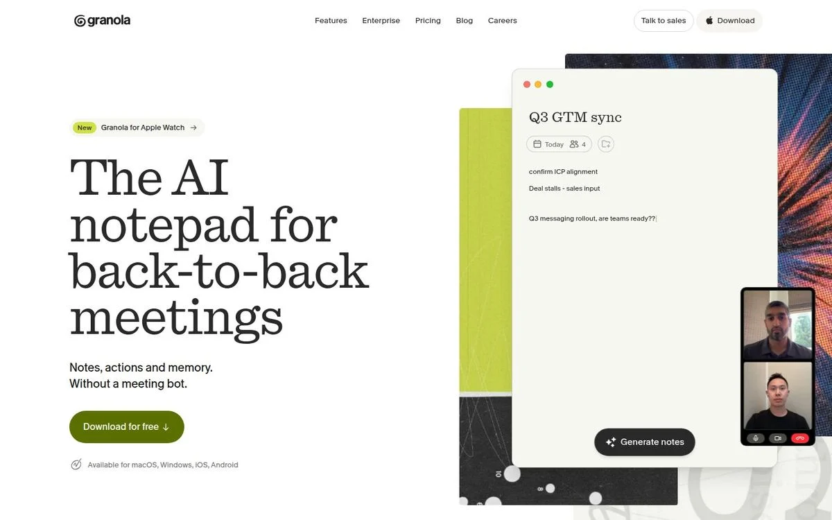 Granola landing page