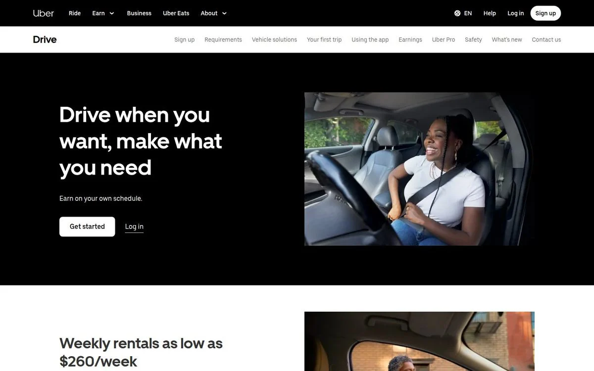 Drive with Uber landing page