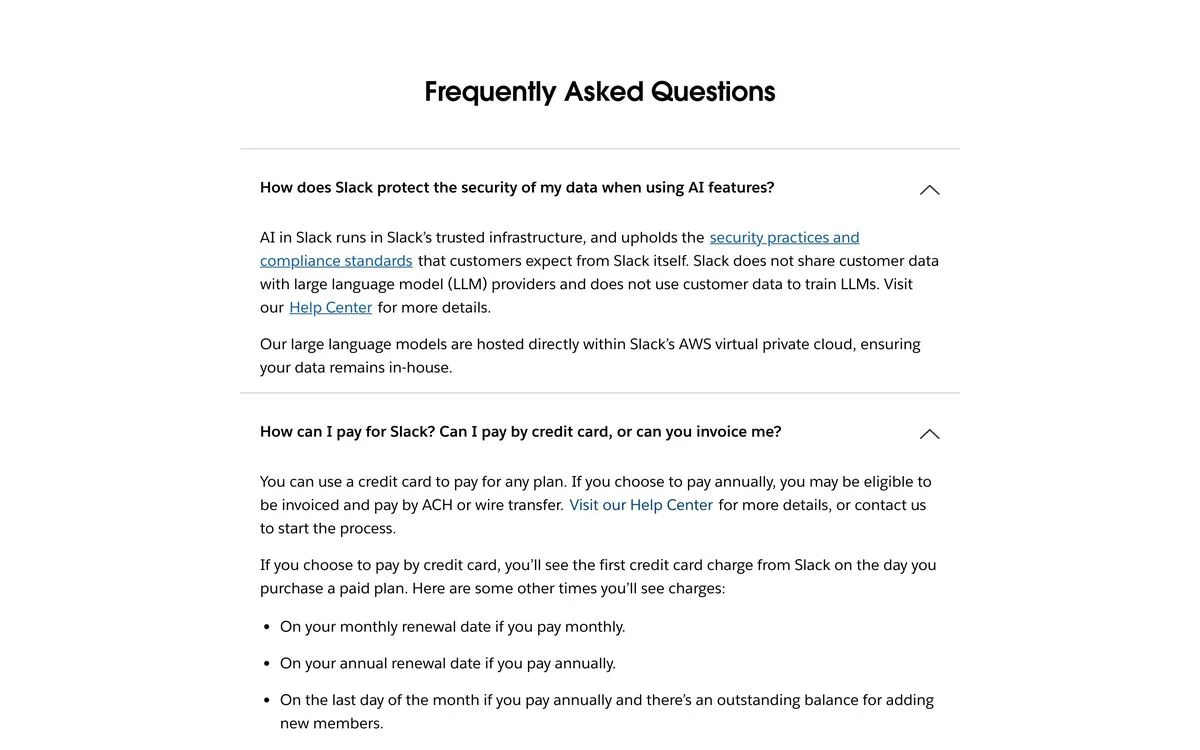 Slack pricing FAQ