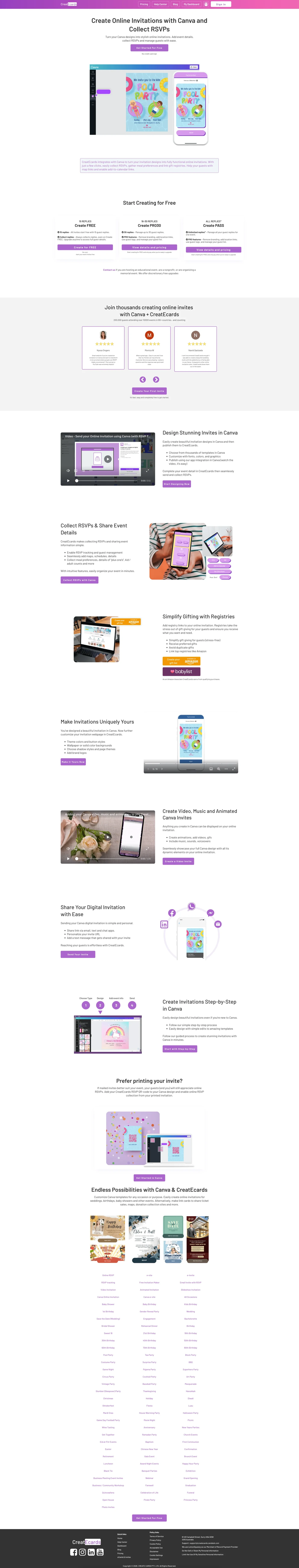 Original CreateCards website before the AI redesign exercise
