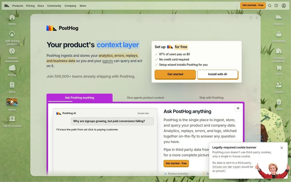 PostHog homepage