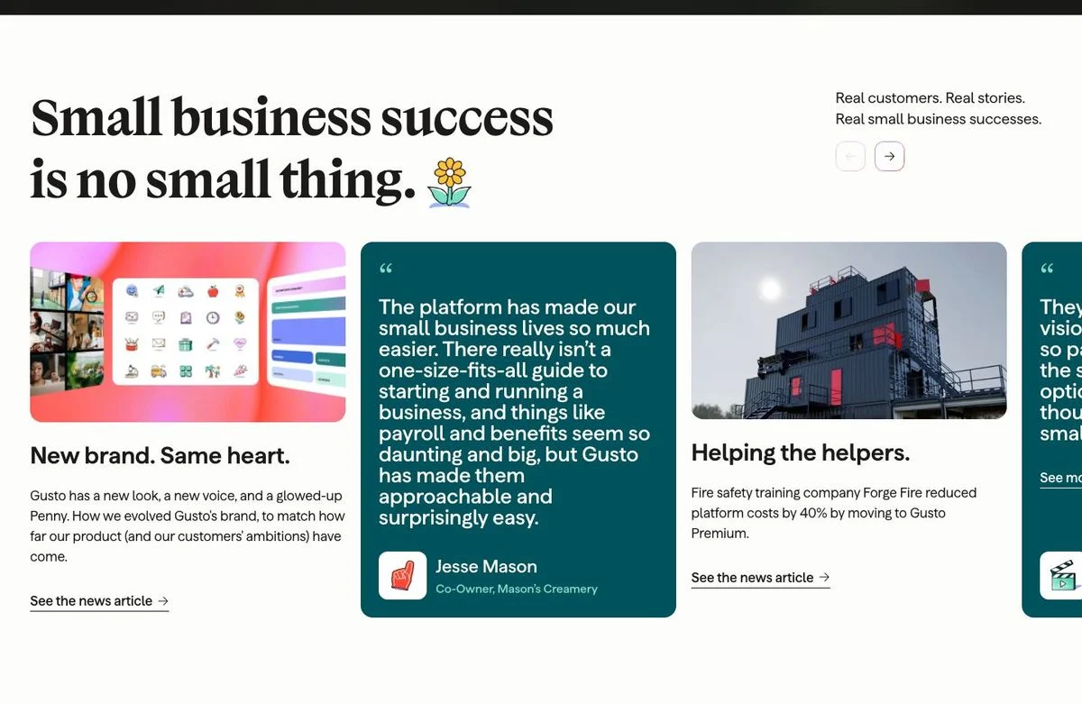 Gusto customer story cards