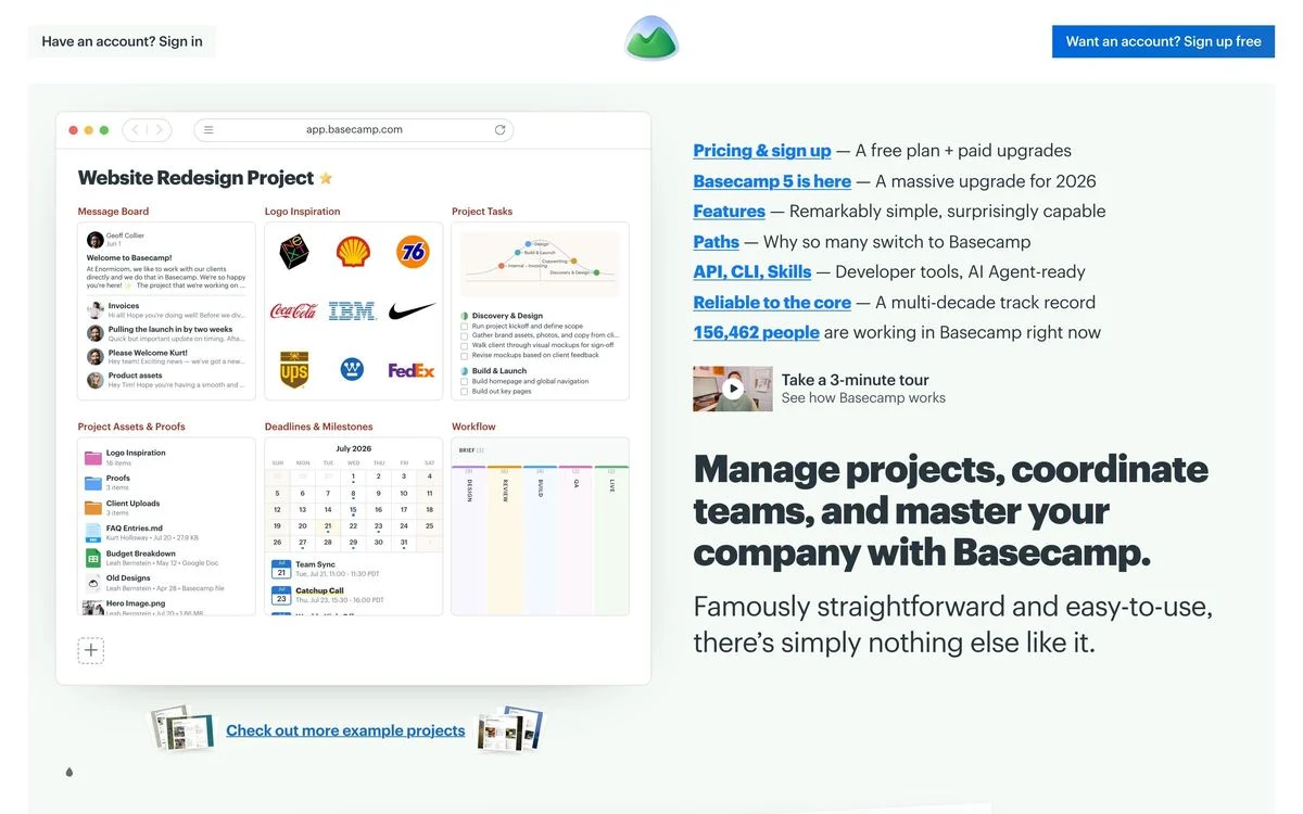 Basecamp hero section
