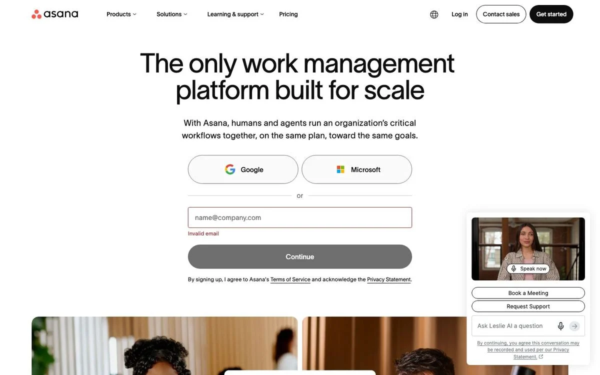 Asana product page layout