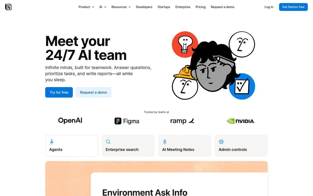 Notion AI landing page