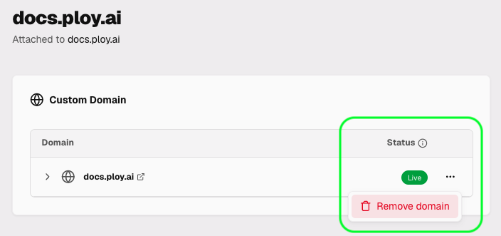 Remove domain menu showing the '...' overflow button and Remove domain option