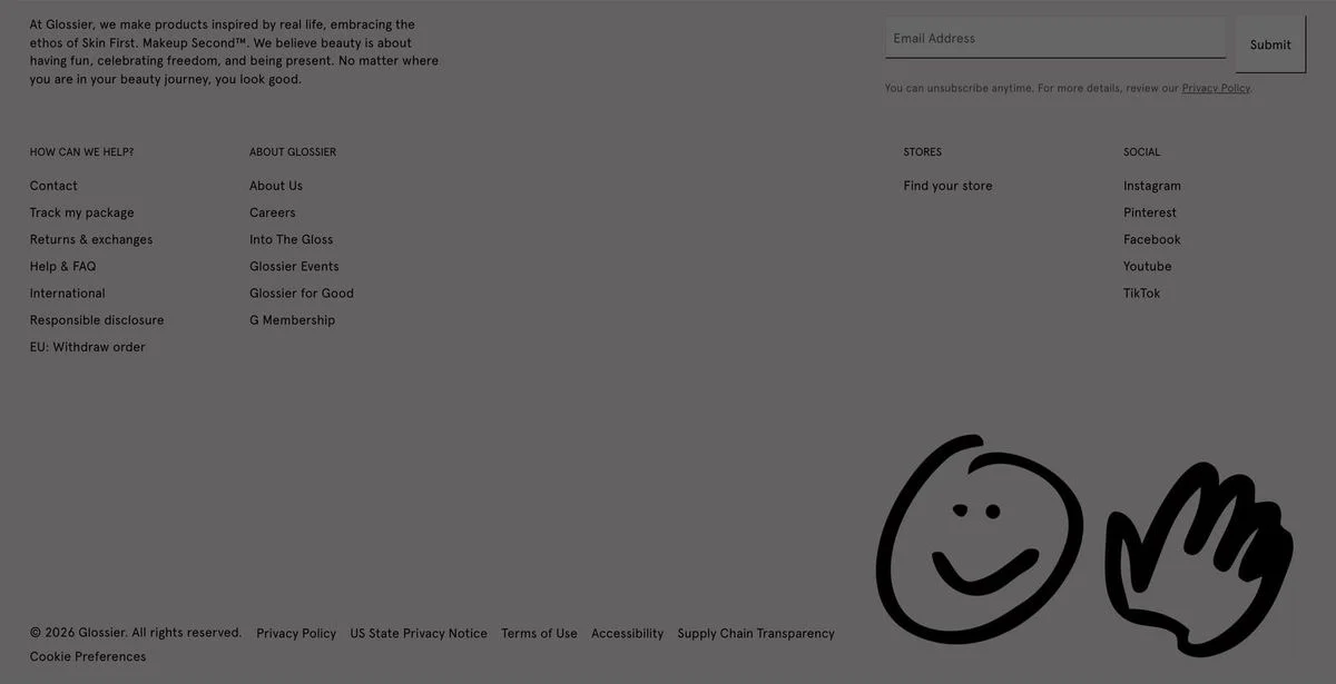 Glossier website footer