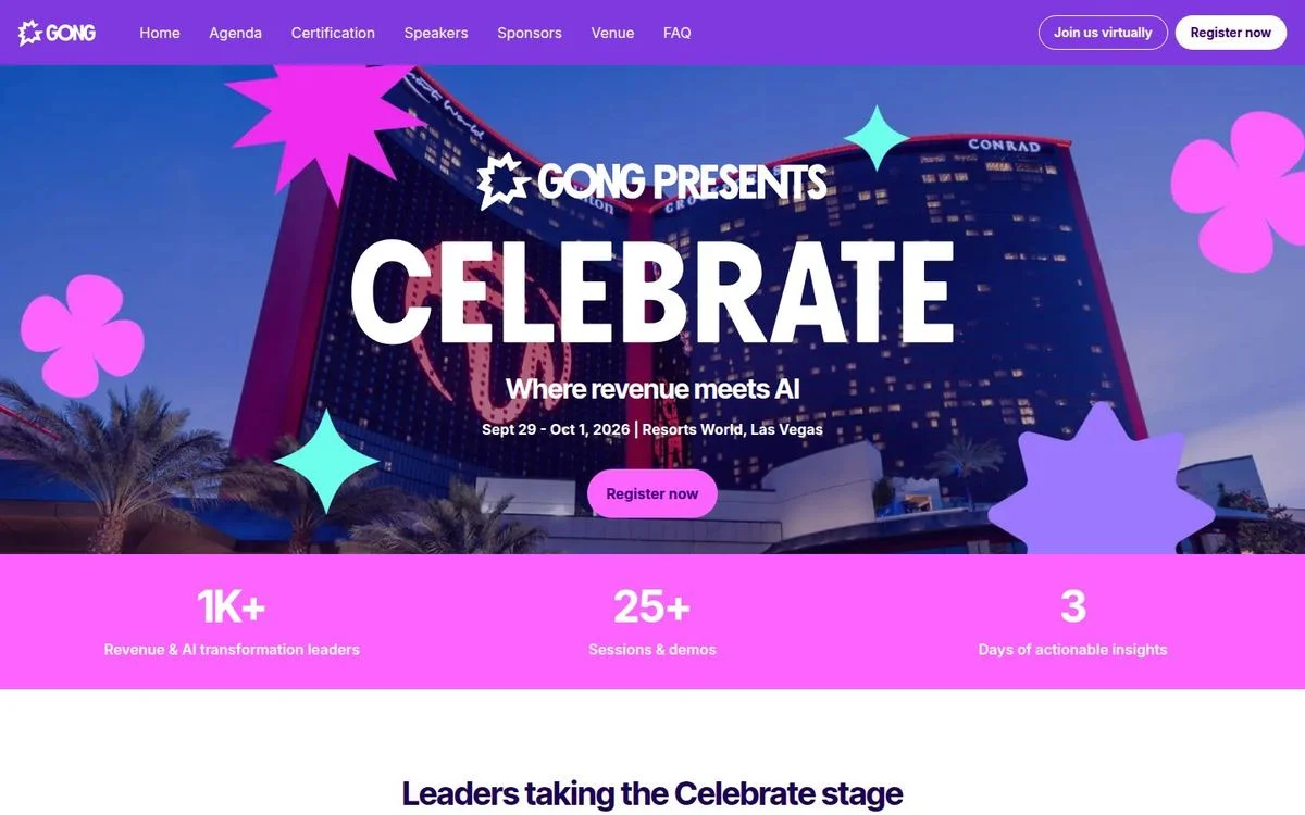Gong Celebrate event landing page