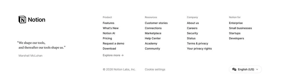 Notion website footer