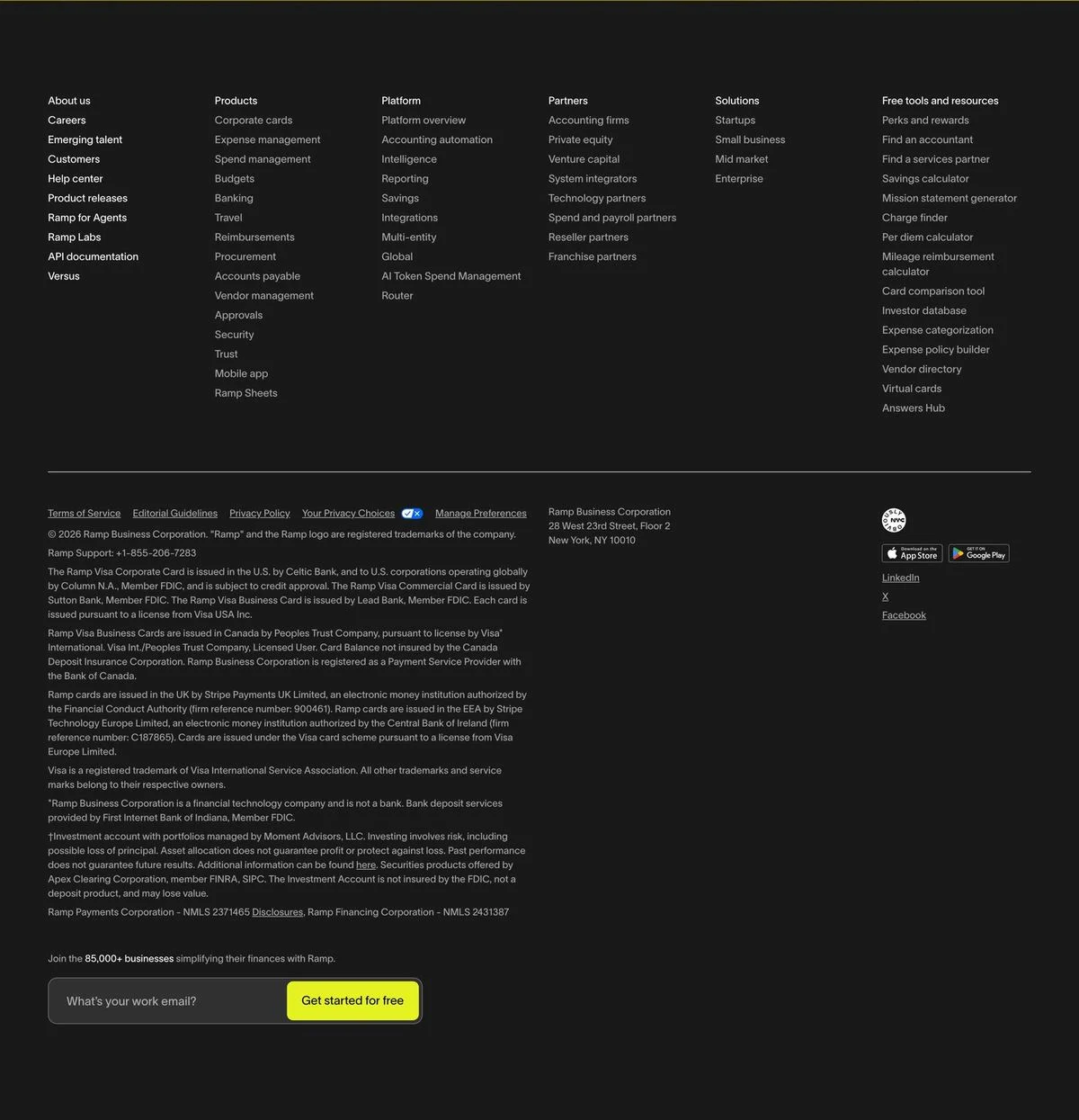 Ramp website footer