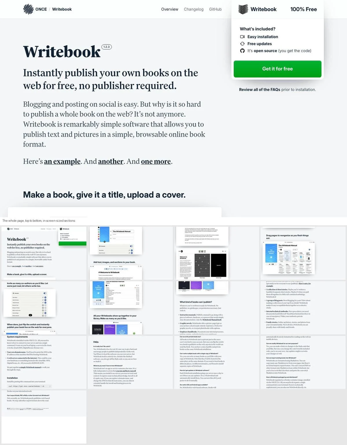 ONCE Writebook one-page website