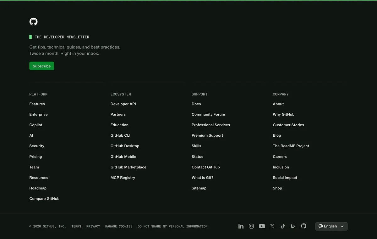 GitHub website footer
