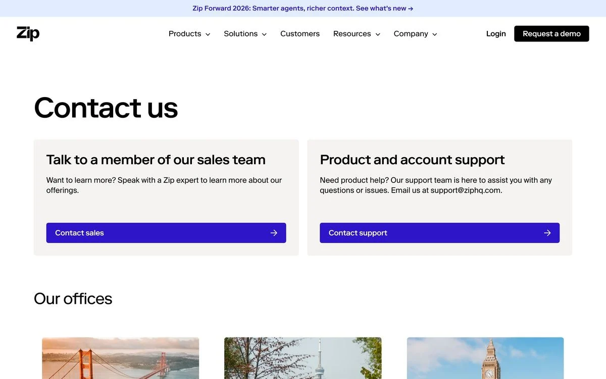 Zip contact page