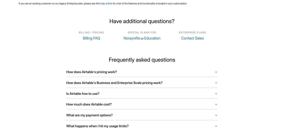 Airtable pricing FAQ