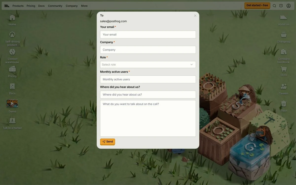 PostHog contact page