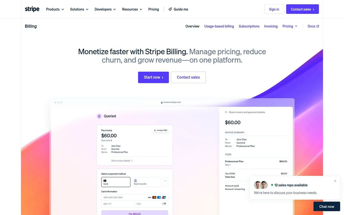 Stripe Billing landing page