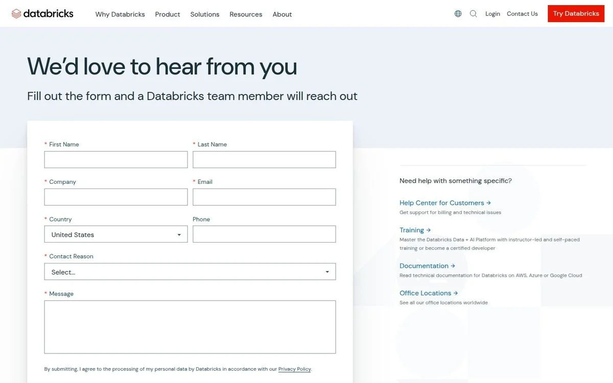 Databricks contact page